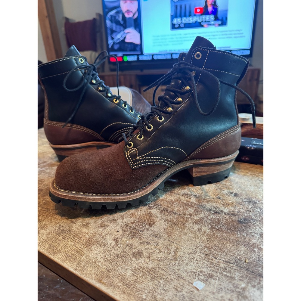 Kulien Shoes Custom PNW Boots Mens 10 D Black Brown Roughout Vibram Fire & Ice - Picture 5 of 14